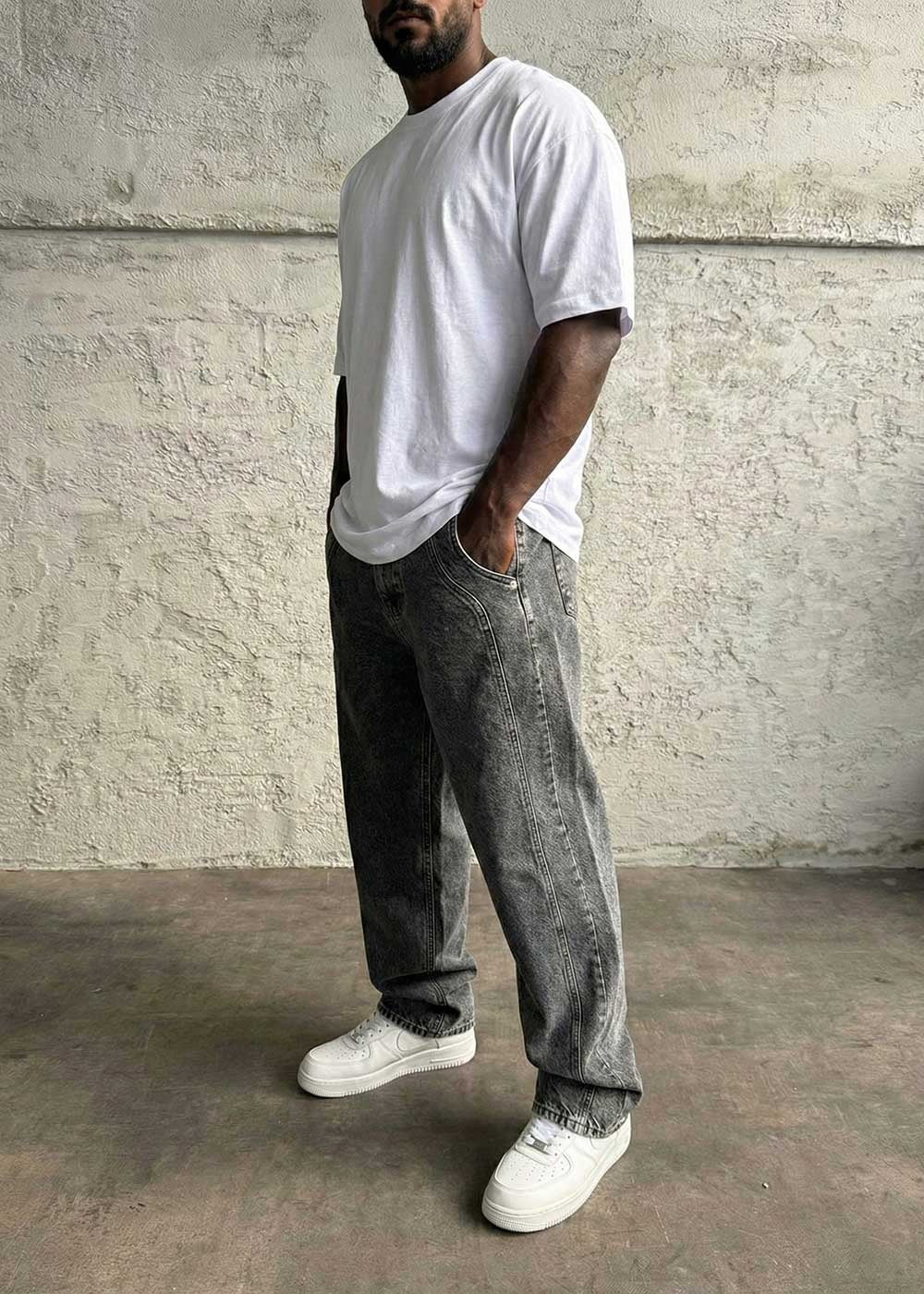 Minimal Baggy Παντελόνι σε Ίσια Straight Γραμμή – Ανθρακί