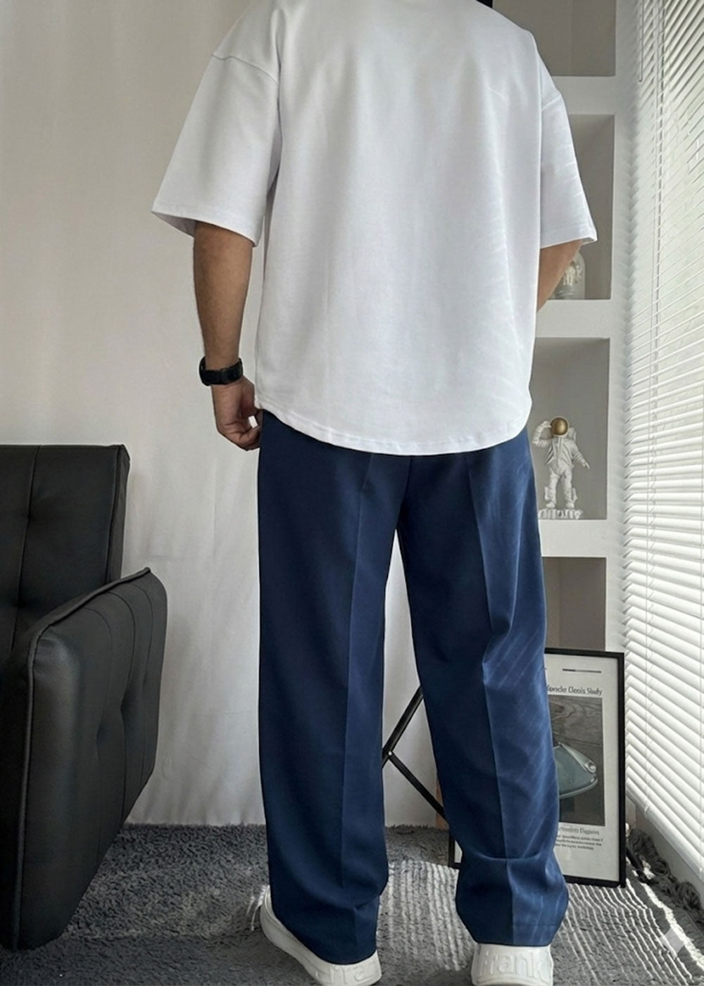 Όκστρα Baggy Υφασμάτινο Παντελόνι με Πιέτες – Σκούρο Μπλε – 4