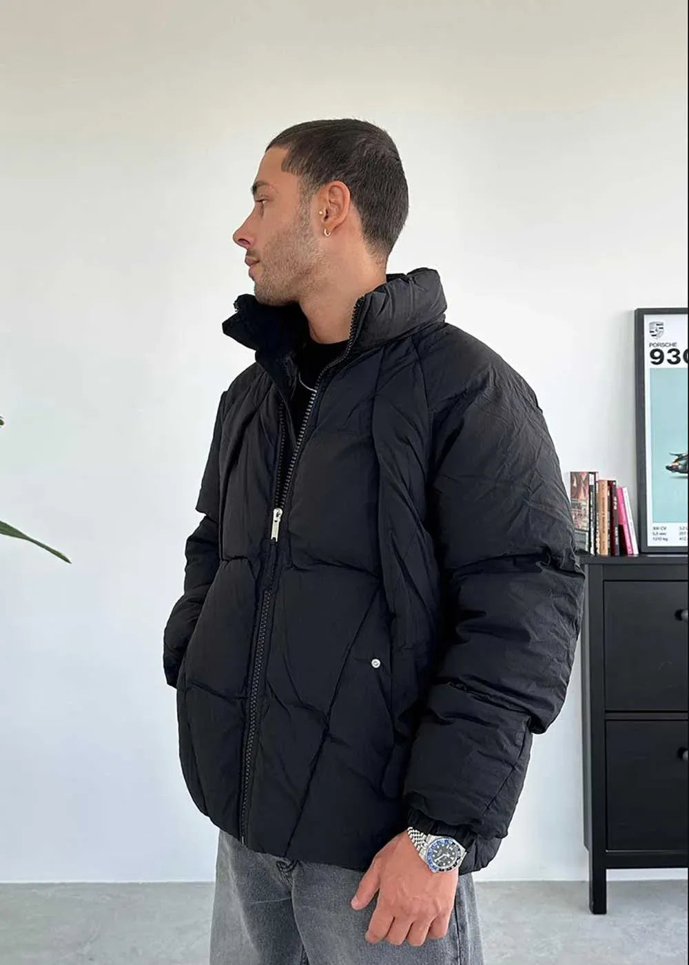 Puffer Μπουφάν με Ψηλό Γιακά και Φερμουάρ - Μαύρο – 5