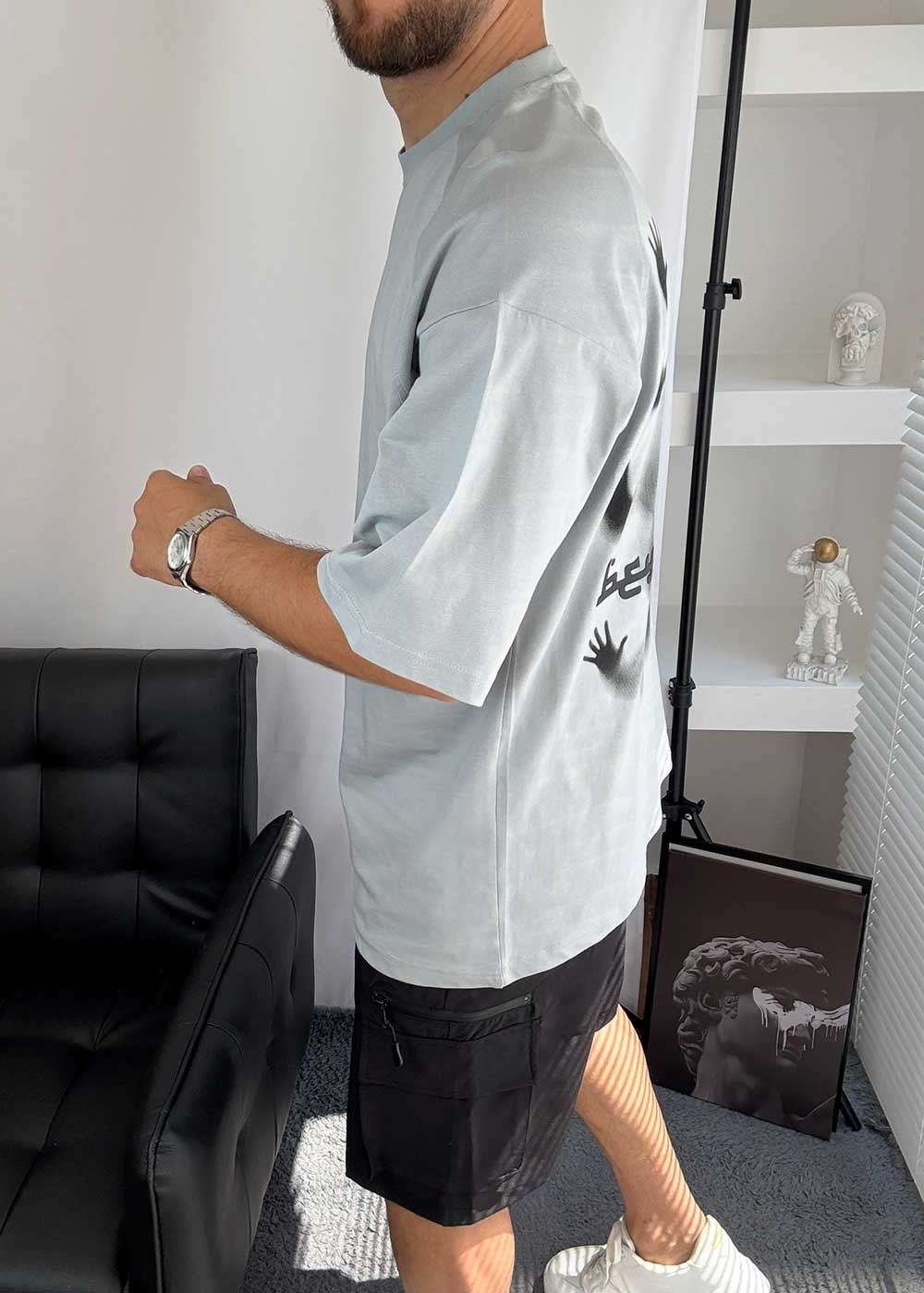 Beyond Reality Oversized T-Shirt με Τύπωμα – Γκρι – 3