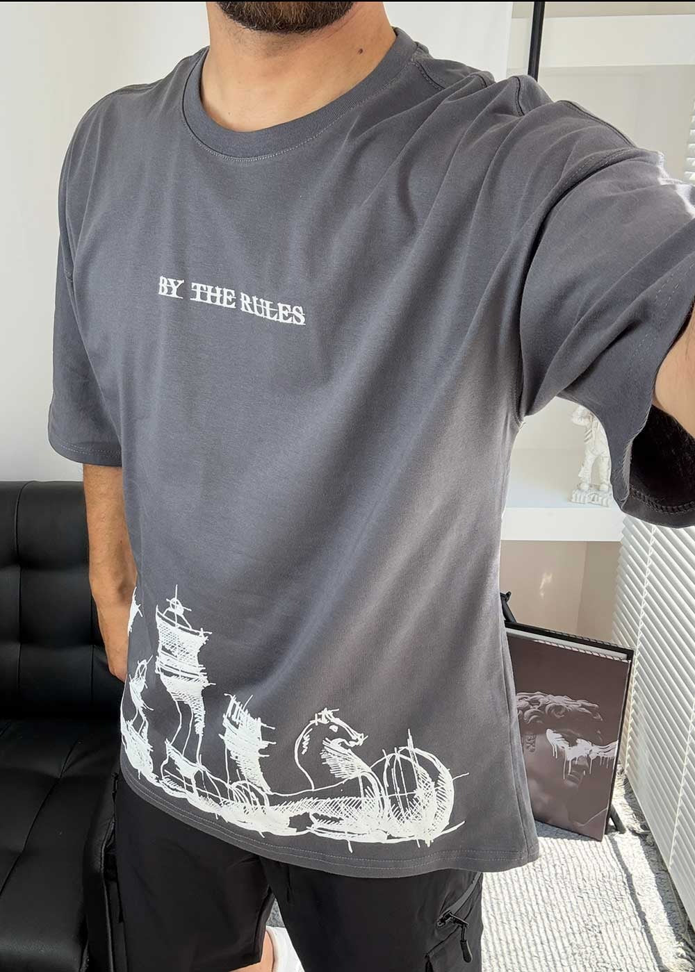 Oversized T- shirt By The Rules – Ανθρακί – 4