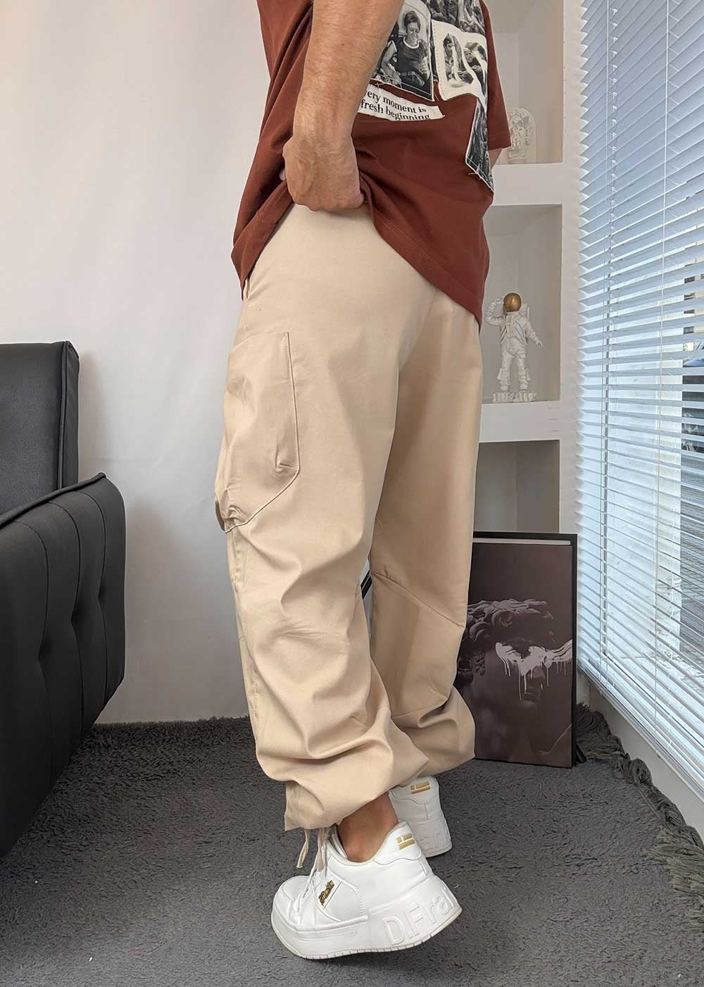 Casual Cargo Παντελόνι Με Λάστιχο Και Τσέπες- Μπεζ – 2