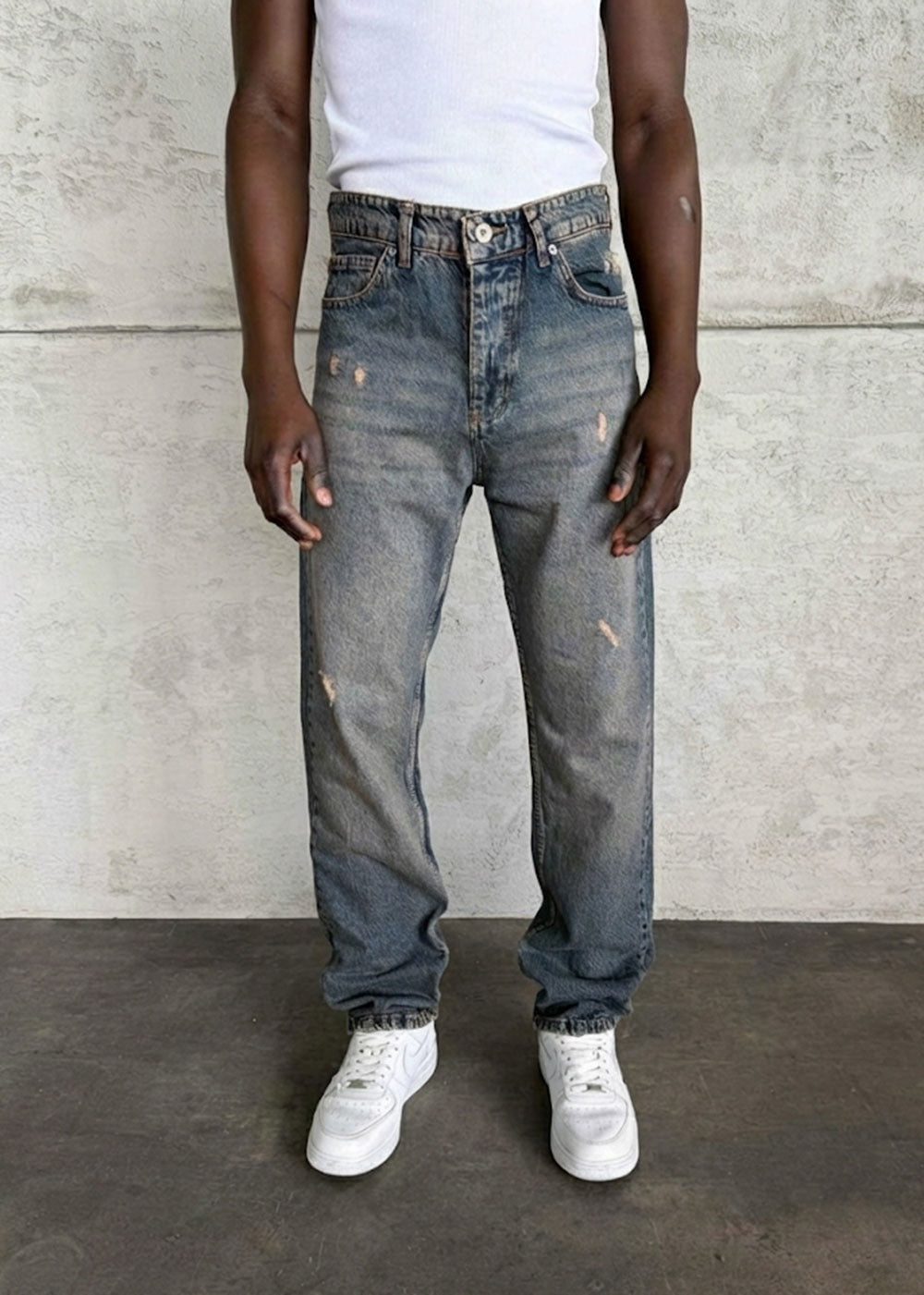 Baggy Regular με Light Wash και Distressing – Μπλε Τζιν