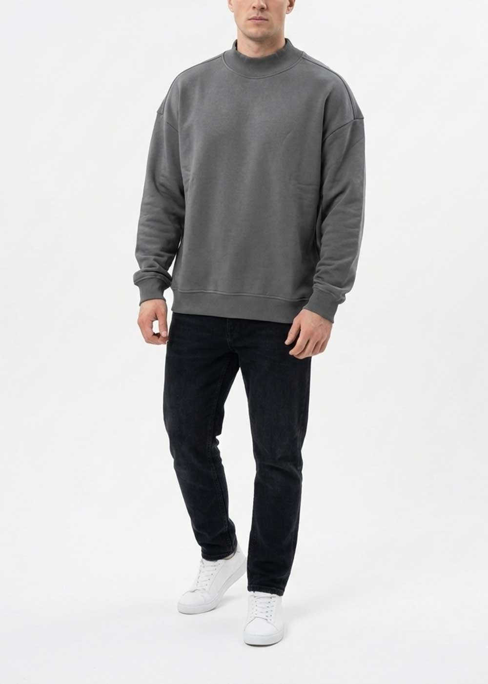 Φούτερ Mock Neck σε Oversized Fit – Γκρι