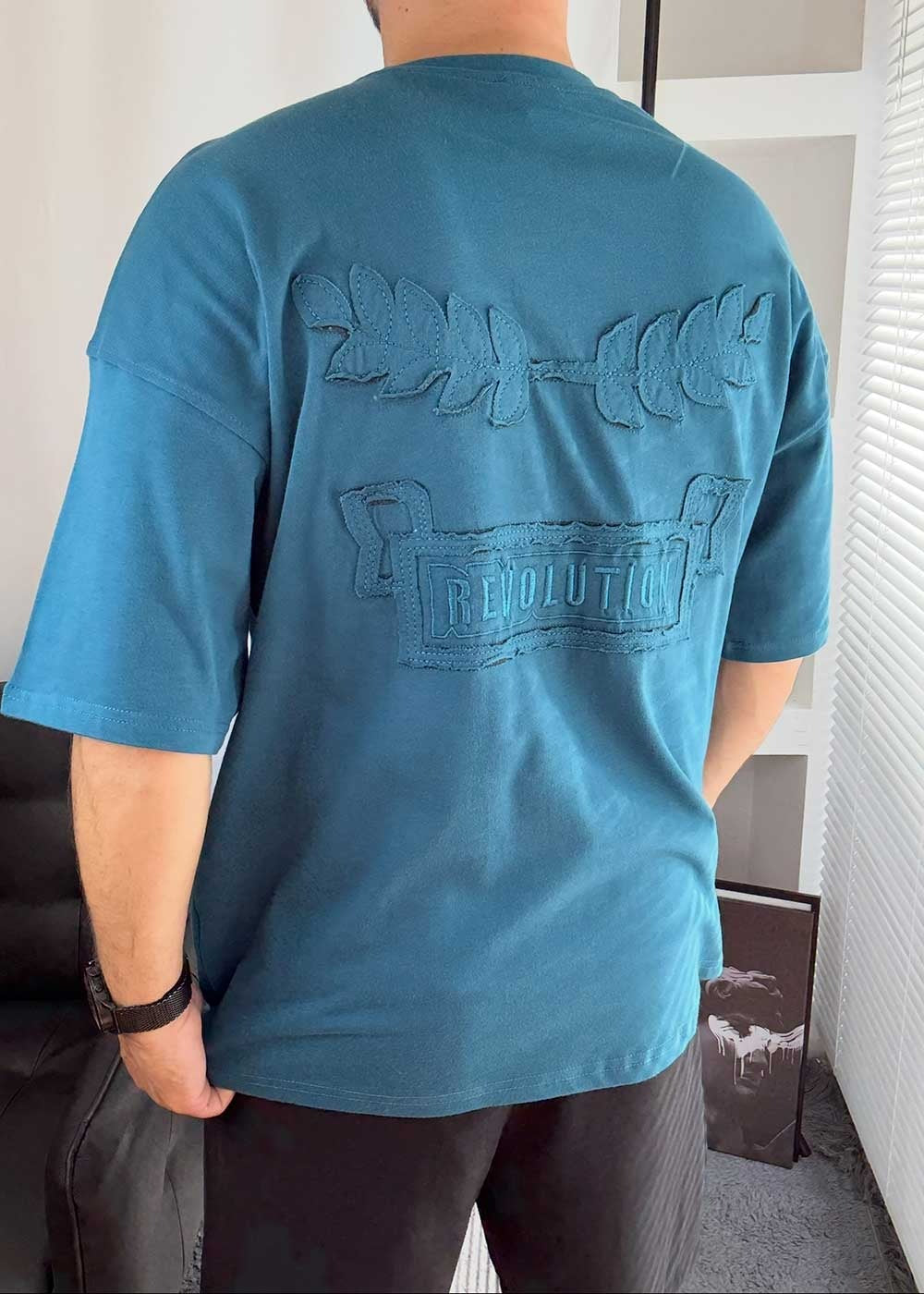 Oversized T-Shirt Revolution Με Κέντημα – Πετρόλ – 4