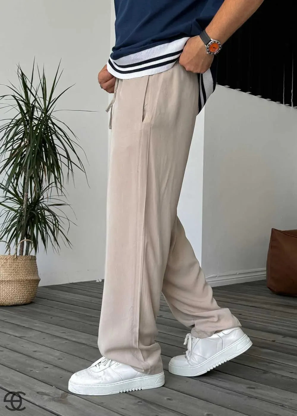 Baggy Παντελόνι Σε Tencel Ύφανση – Μπεζ – 6