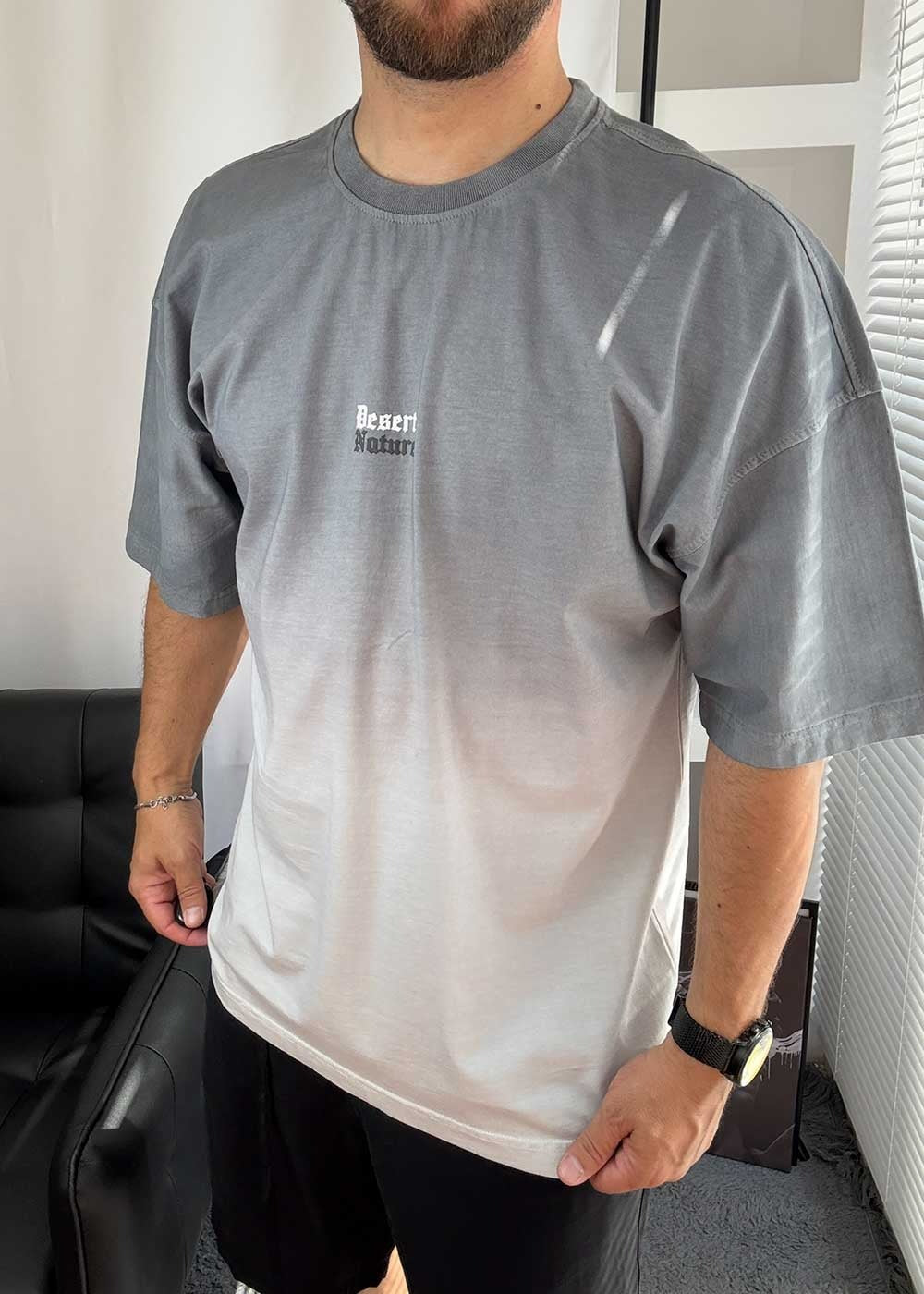 Desert Nature Oversized T-Shirt με Ξεβαμμένο Εφέ – Γκρι – 4
