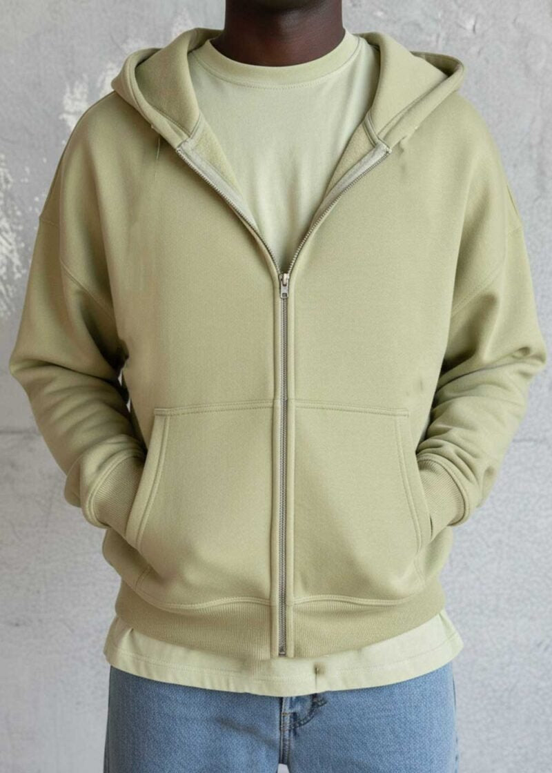 Oversized Ζακέτα Φούτερ με Διπλό Άνοιγμα Φερμουάρ Εσωτερική Επένδυση – Λαδί