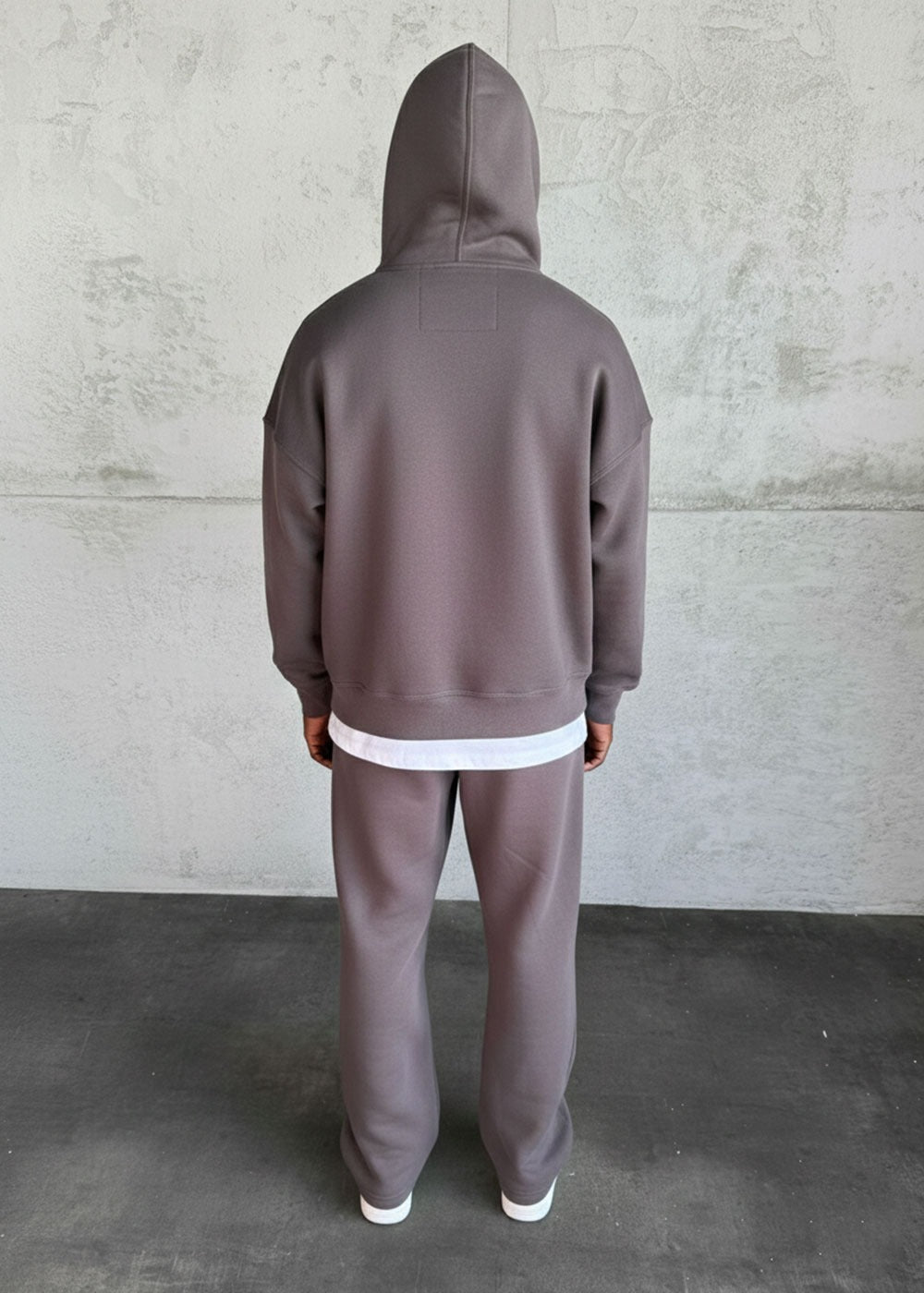 Σετ Εσωτερική Επένδυση με Oversized Ζακέτα Φούτερ με Διπλό Άνοιγμα Φερμουάρ και Baggy Φόρμα – Καφέ Ποντικί – 4