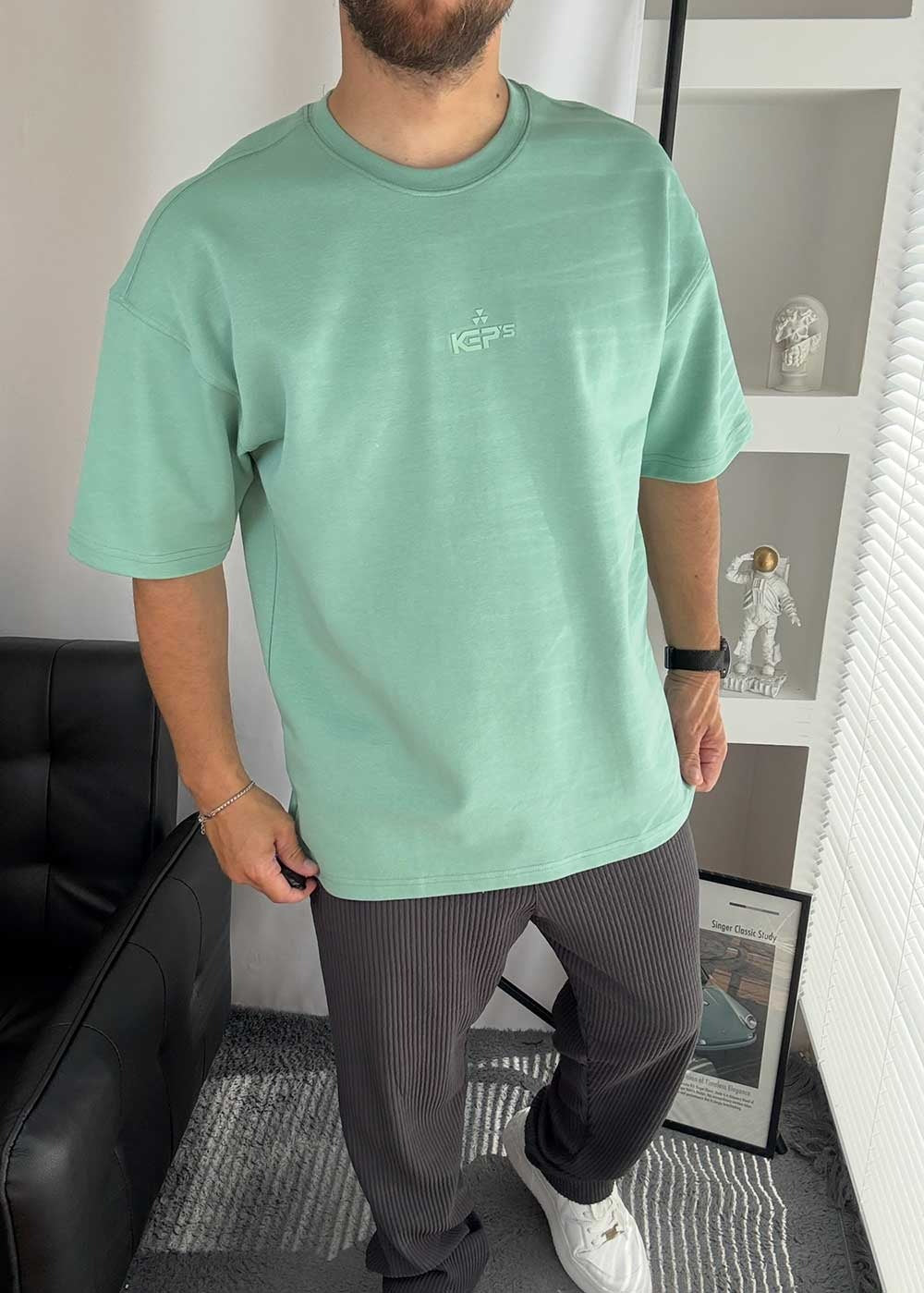 Basic Oversized T-Shirt Με Λογότυπο -Πράσινο – 4