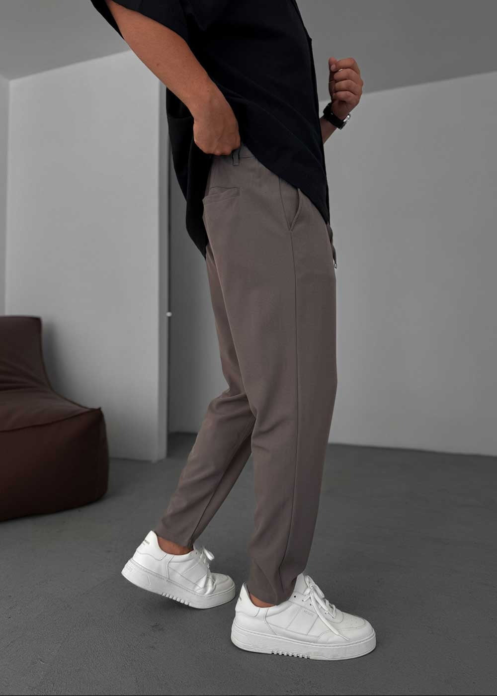 Relaxed Fit Υφασμάτινο Παντελόνι με Λάστιχο – Καφέ – 4
