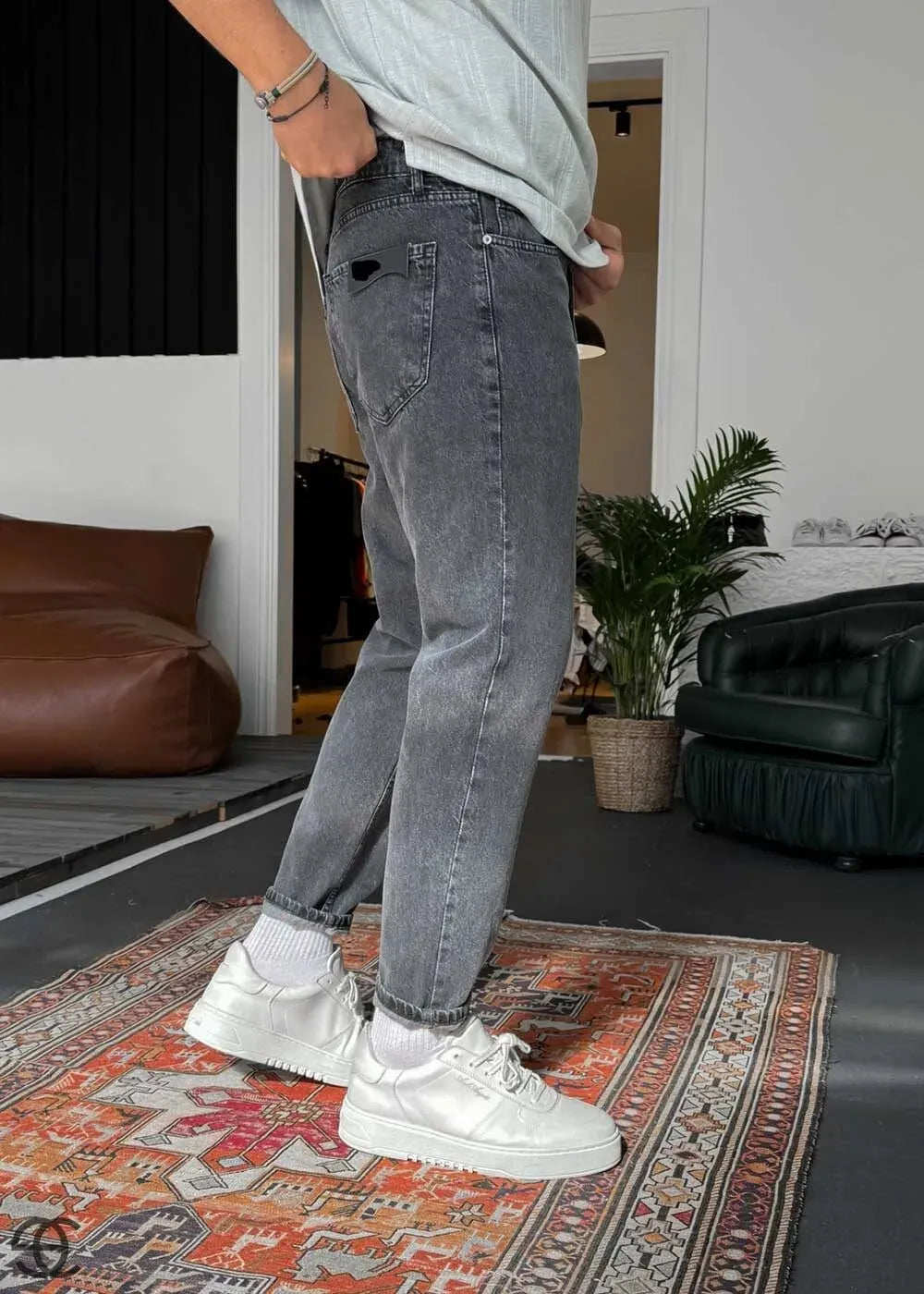 Basic Παντελόνι Τζιν Loose Fit - Ανθρακί – 4