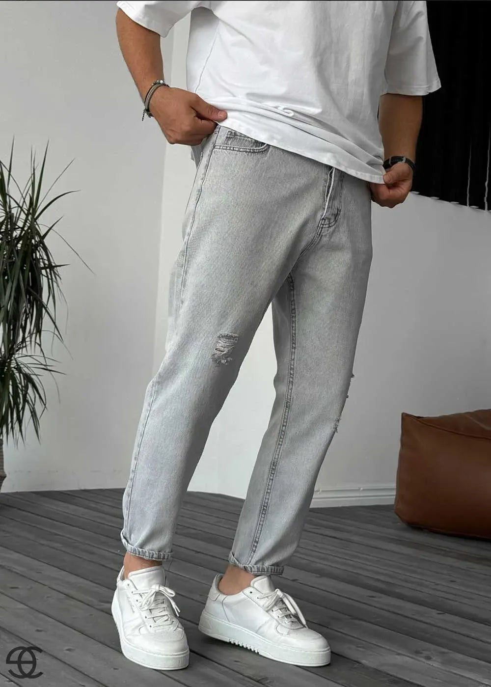 Παντελόνι Τζιν Loose Fit Με Σκισίματα - Γκρι Ανοιχτό – 2