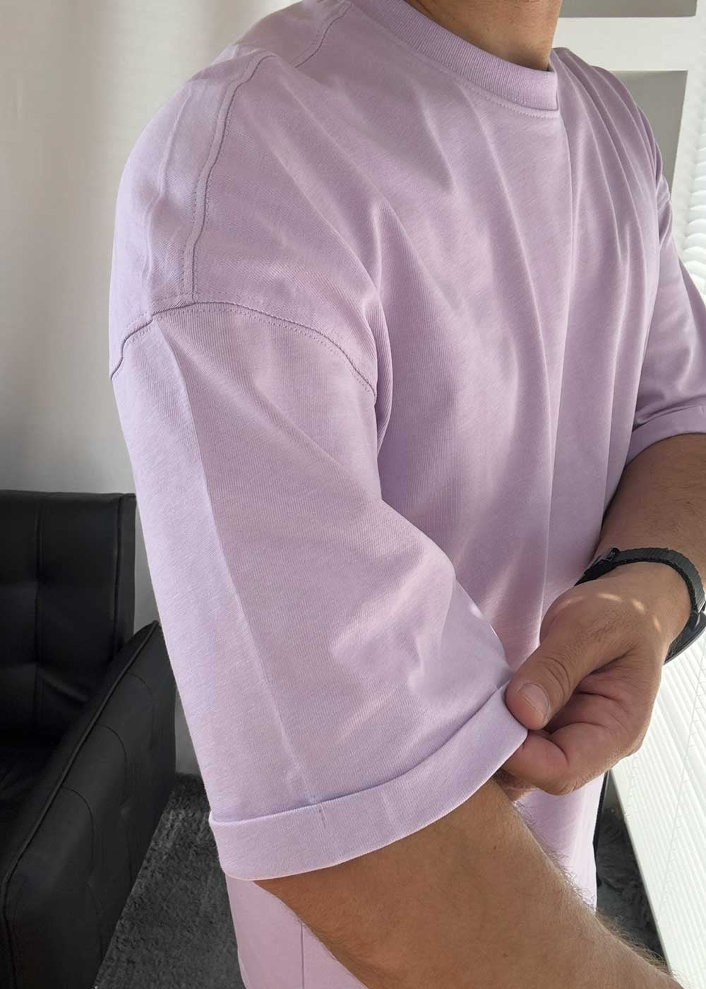 Basic Oversized T-Shirt με Γύρισμα στα Μανίκια – Λιλά – 4