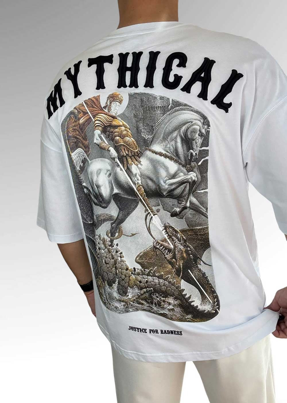 Mythical Oversized T-Shirt με Τύπωμα και Κεντημένο Λογότυπο – Λευκό – 4