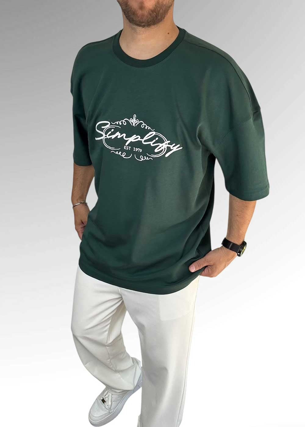 Simplify Oversized T-Shirt με Κεντημένο Λογότυπο – Πράσινο Σμαραγδί – 4