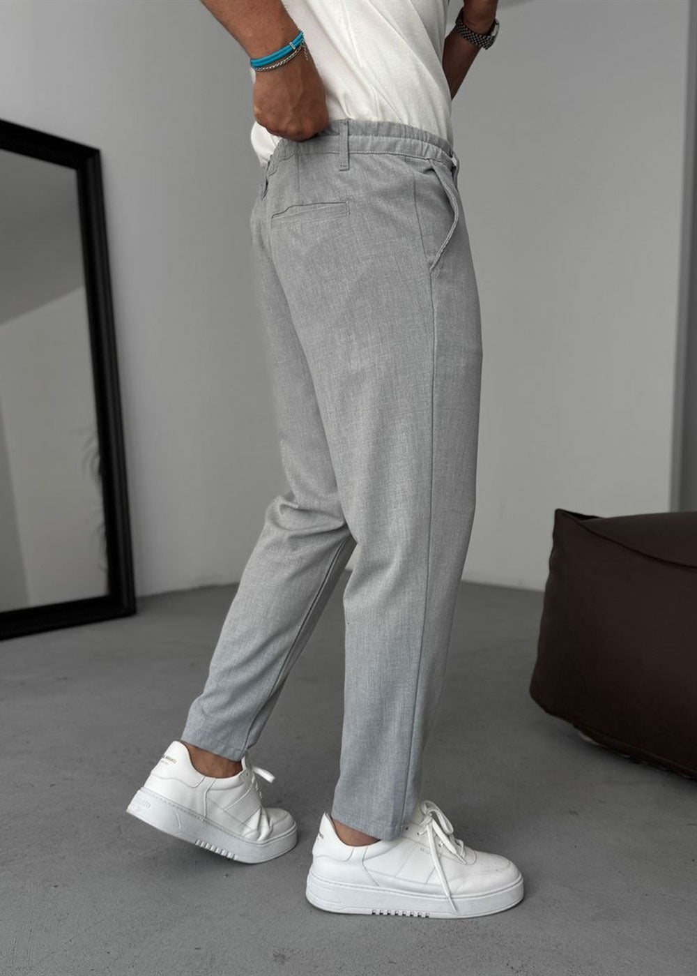 Relaxed Fit Υφασμάτινο Παντελόνι με Λάστιχο – Γκρι