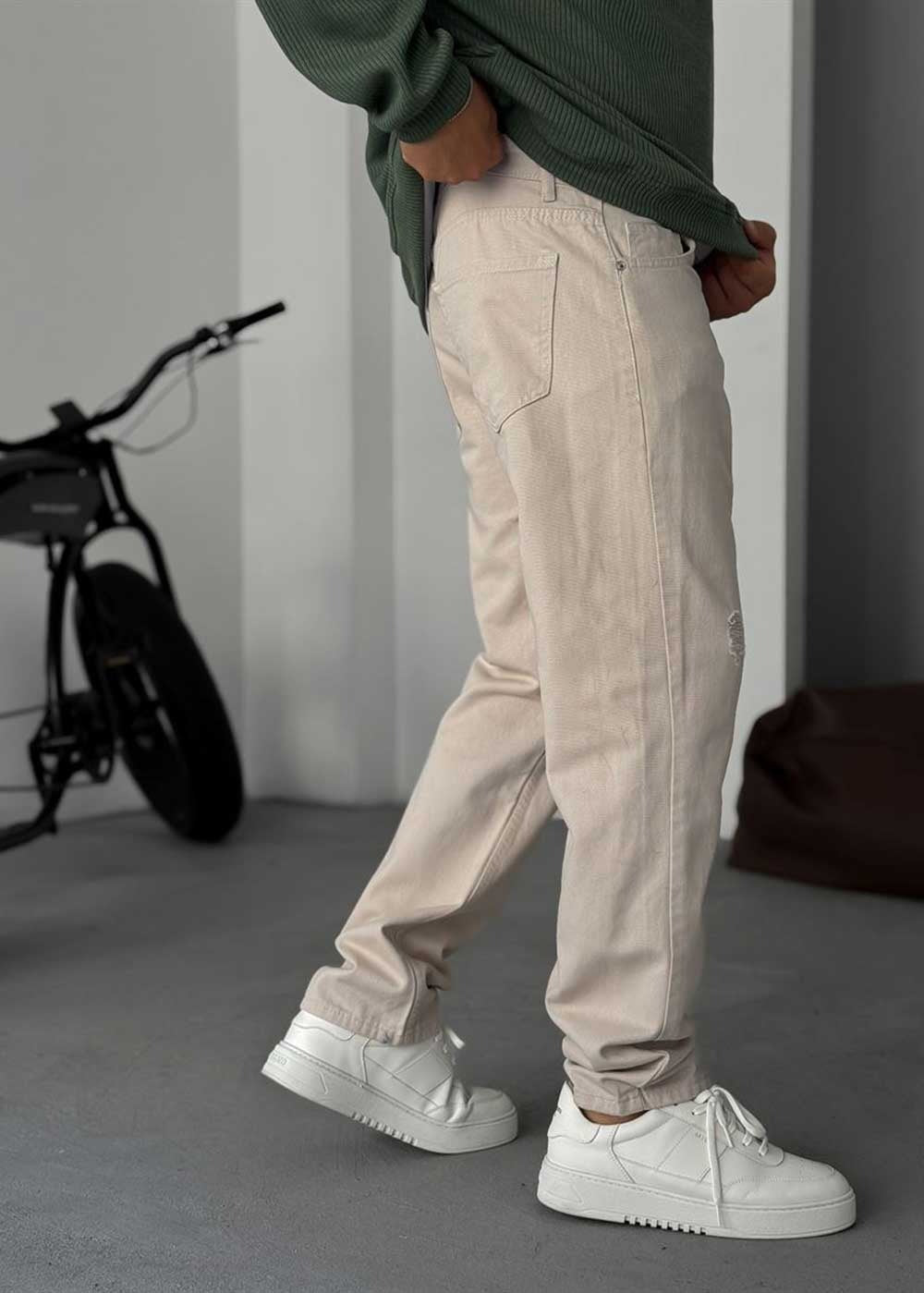 Παντελόνι Baggy Jean Με Μικρά Σκισίματα – Μπεζ – 2