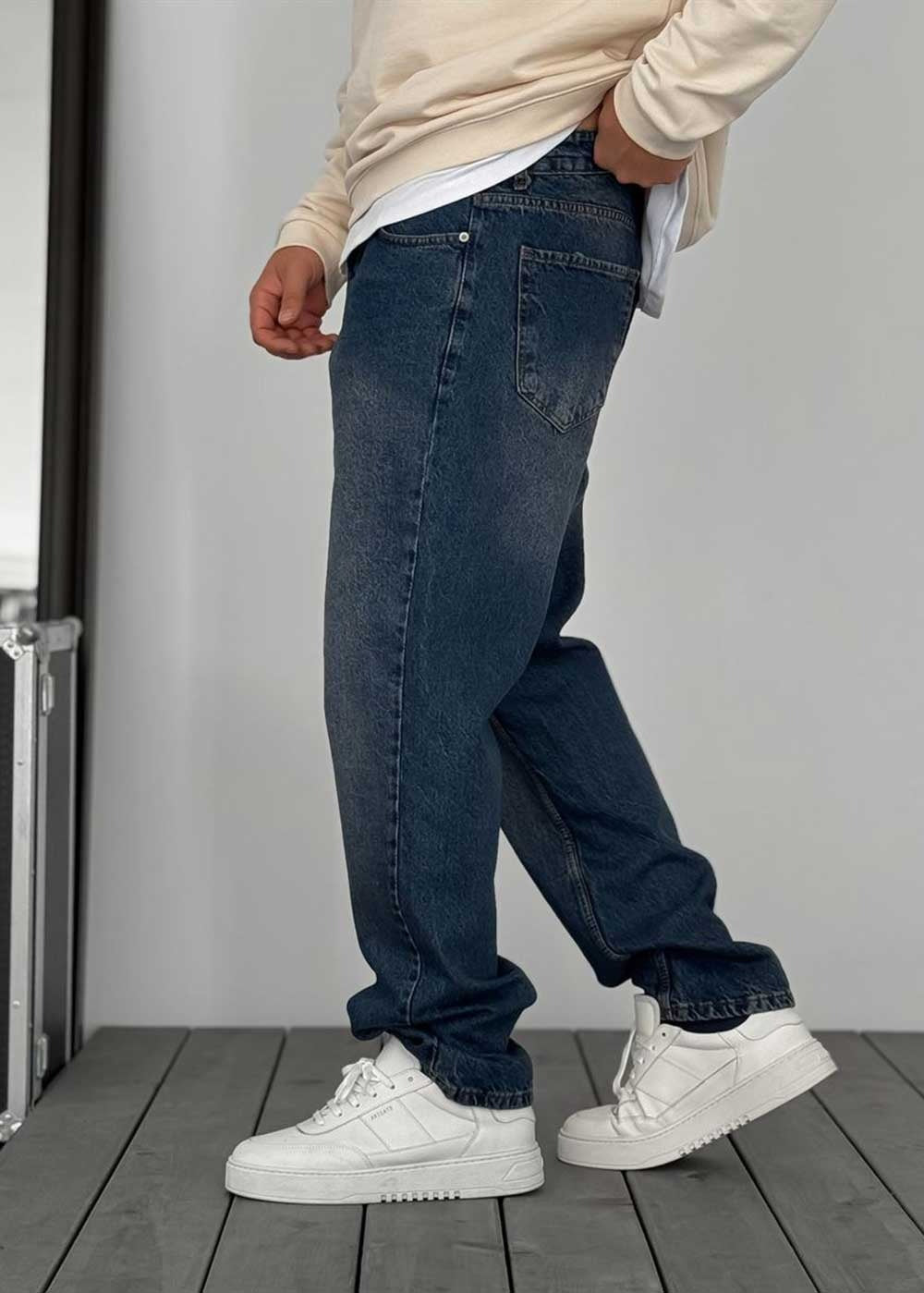 Baggy Παντελόνι Τζιν Με Stonewash – Σκούρο Μπλε – 4