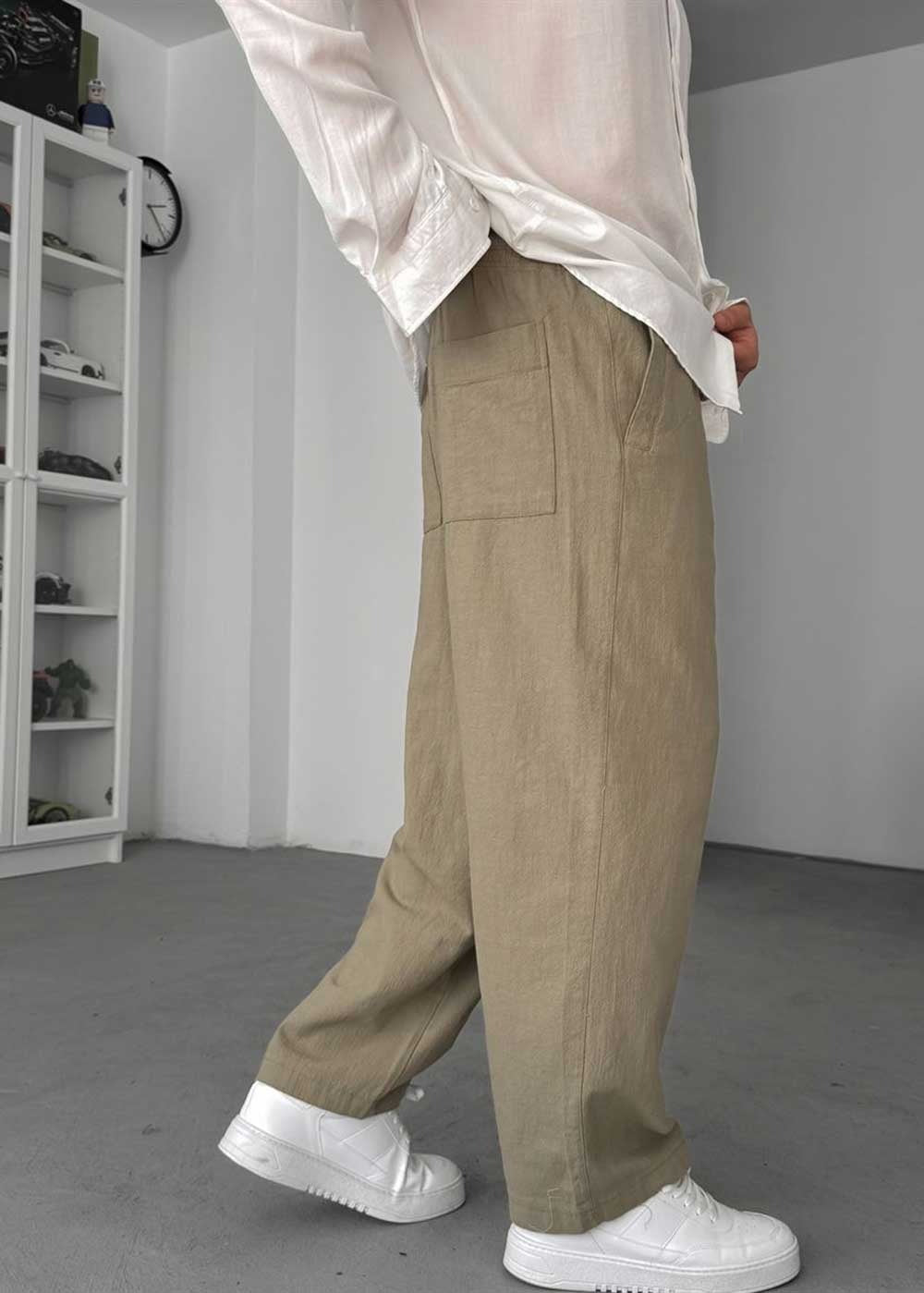 Baggy Παντελόνι Linen-Touch – Χακί