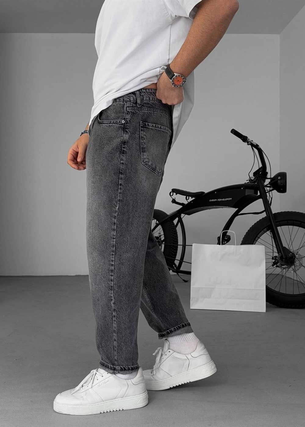 Παντελόνι Τζιν Loose Fit  Ξεβαμμένο Εφέ – Ανθρακί – 4