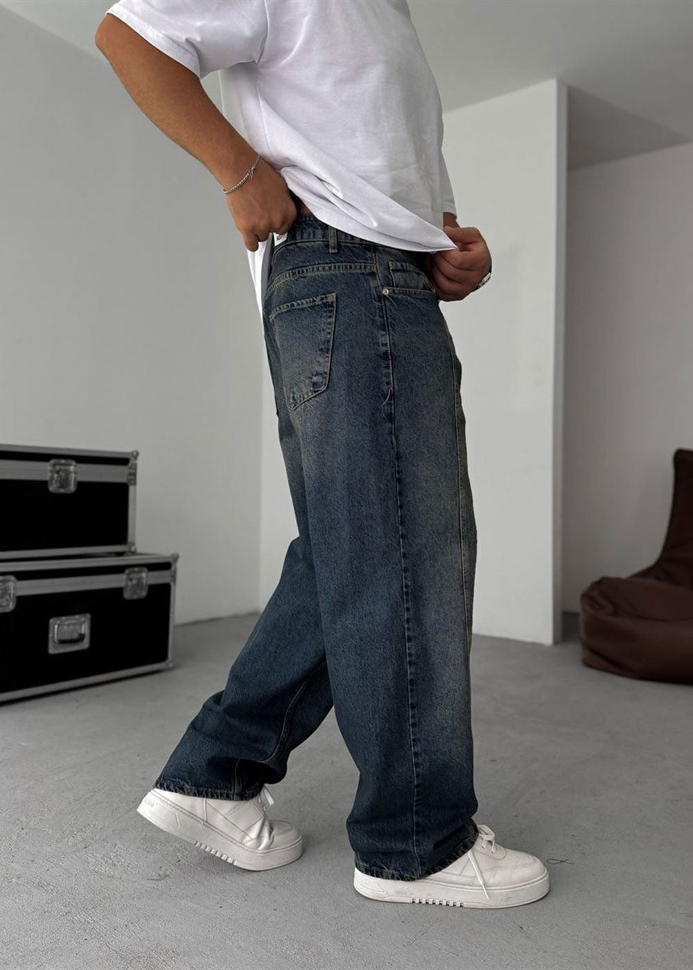 Washed Baggy Jean με Τονισμένη Μπροστινή Ραφή – Μπλε Πεπαλαιωμένο – 2