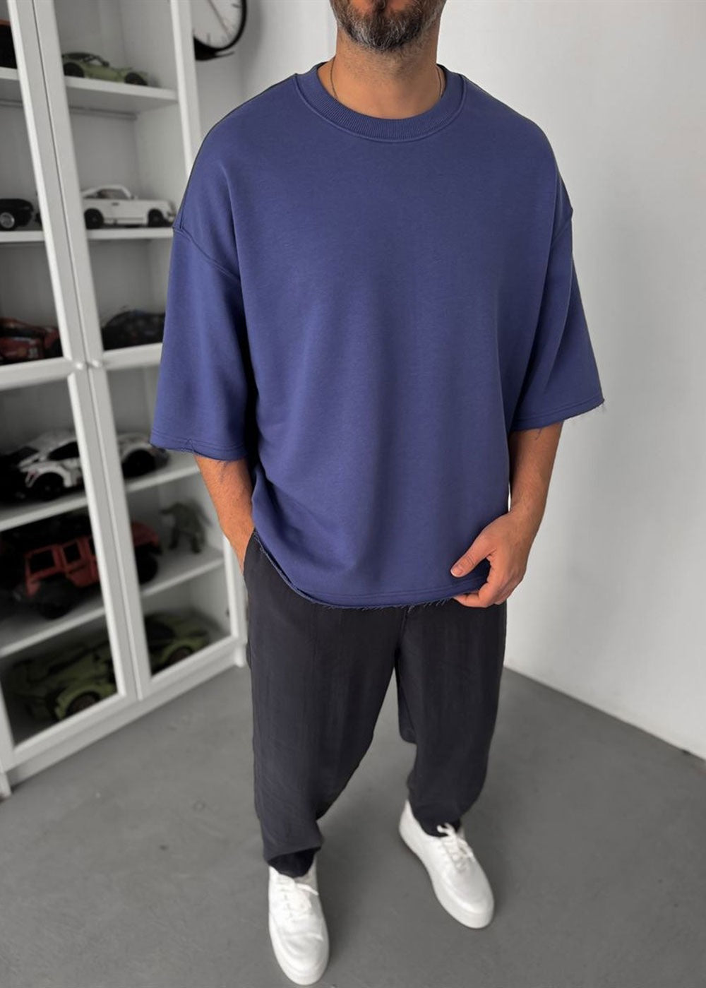 Oversized T-Shirt Τριπλής Ύφανσης – Μπλε – 4