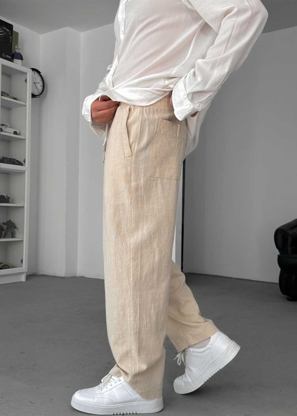 Baggy Παντελόνι Linen-Touch – Μπεζ – 4