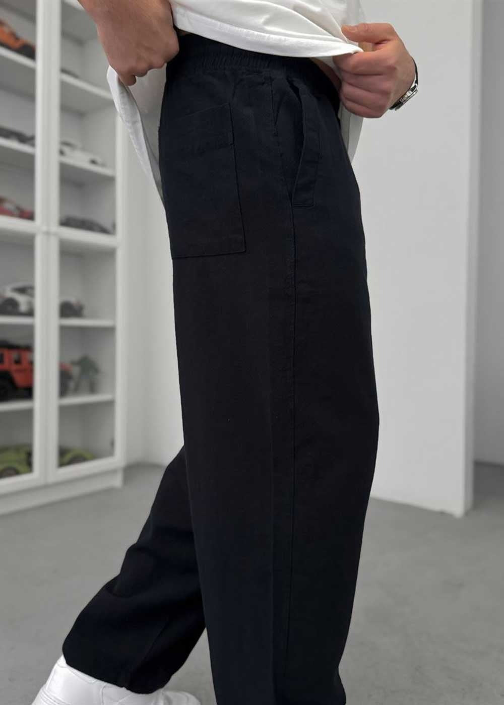 Baggy Παντελόνι Linen-Touch – Μαύρο