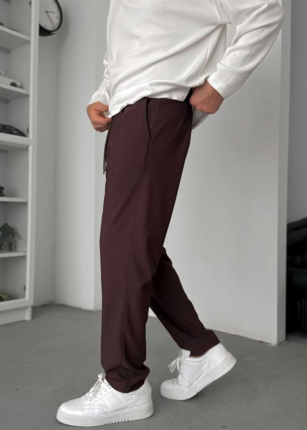 Textured Straight Fit Παντελόνι – Καφέ – 4