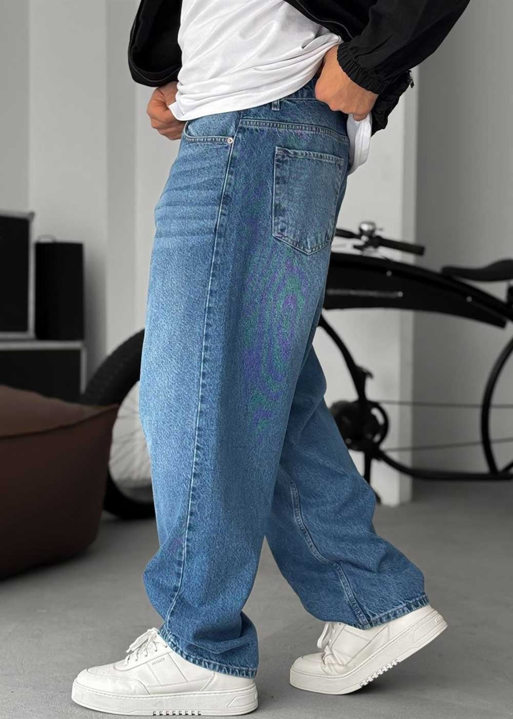 Washed Baggy Jean με Τονισμένες Ραφές – Μπλε – 2
