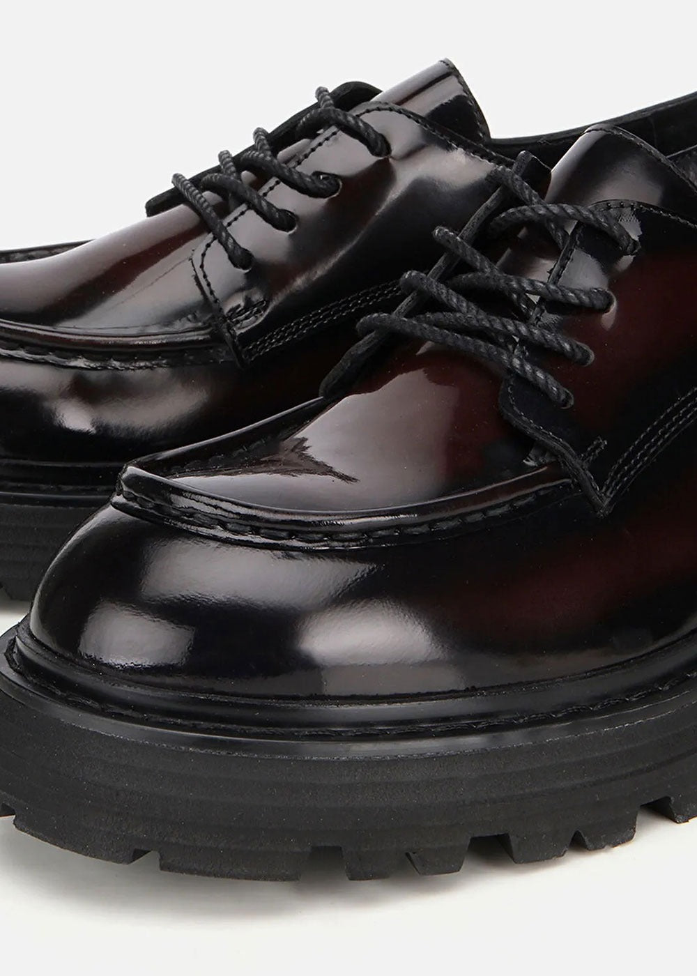 Premium Λουστρίνι Δερμάτινο Derby με Chunky Σόλα – Bordeaux Black – 3