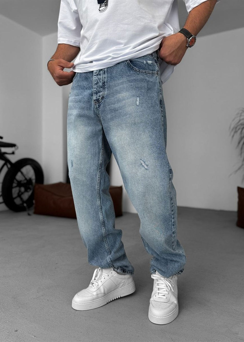 Baggy Παντελόνι Τζιν Με Μικρά Σκισίματα – Γαλάζιο – 3
