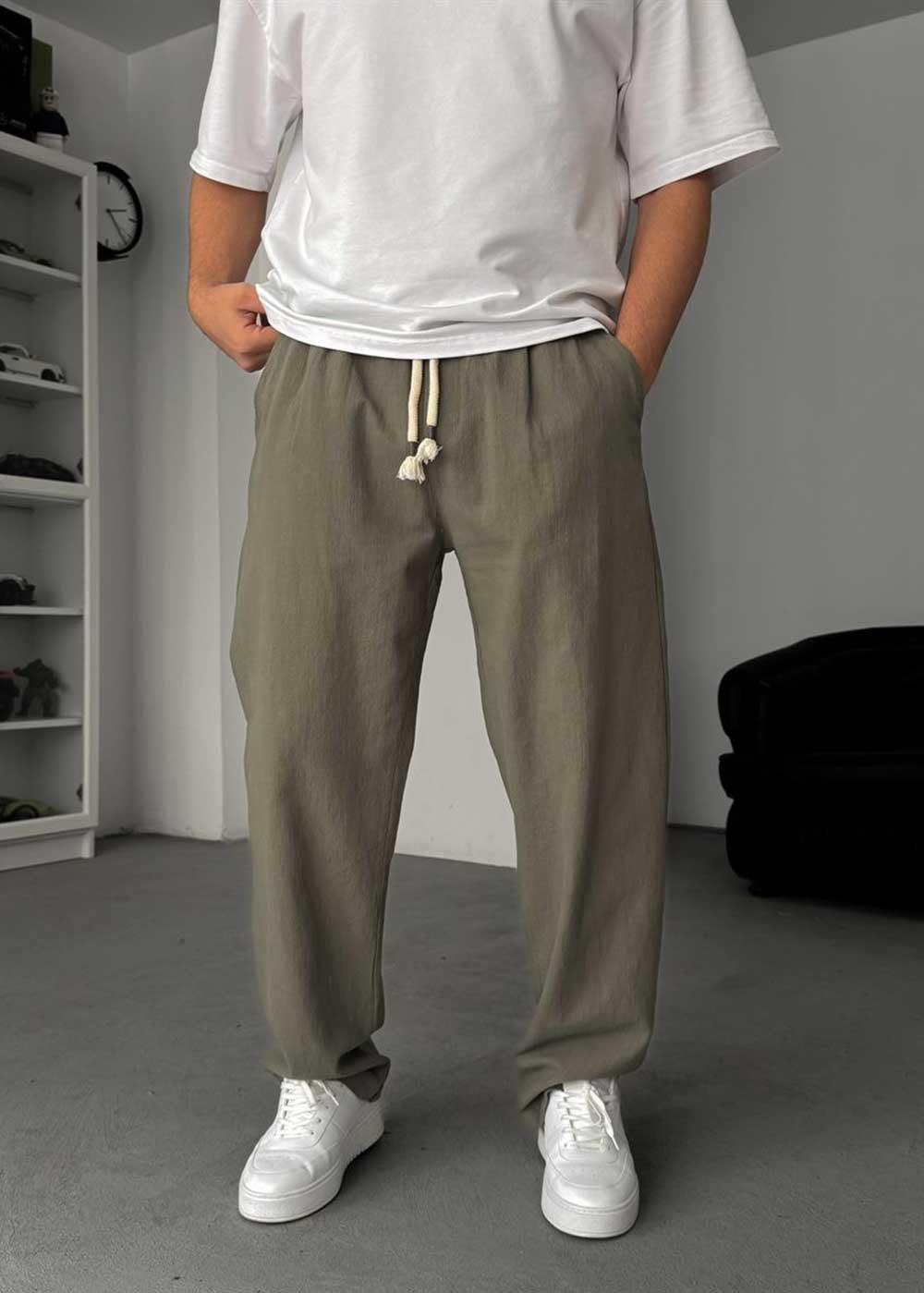 Baggy Παντελόνι Linen-Touch – Χακί