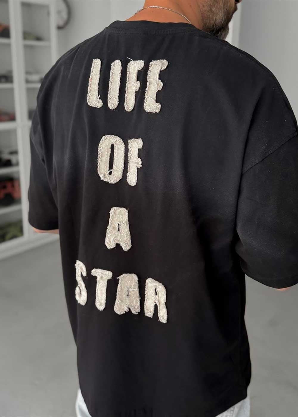 Oversize T-Shirt Life Embroidery – Μαύρο – 4