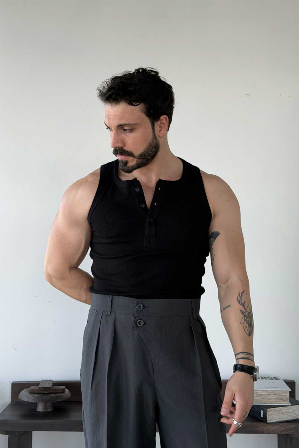 Nox Henley Tank Top - Μαύρο
