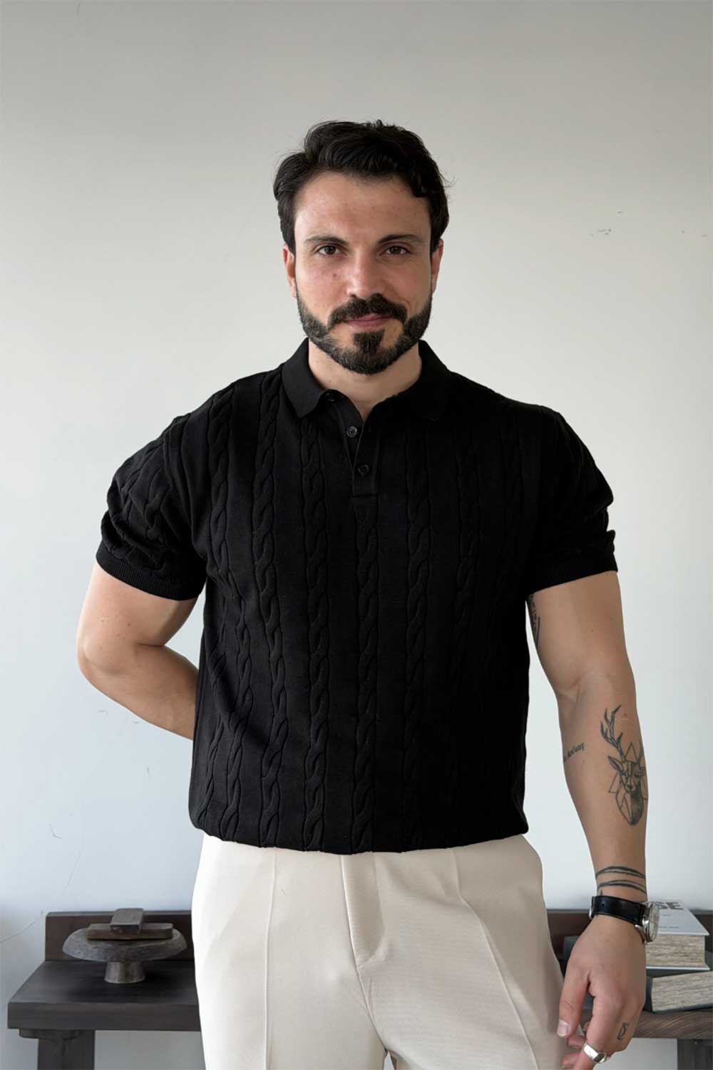 Polo T-Shirt Knit Cable-Authentic – Μαύρο