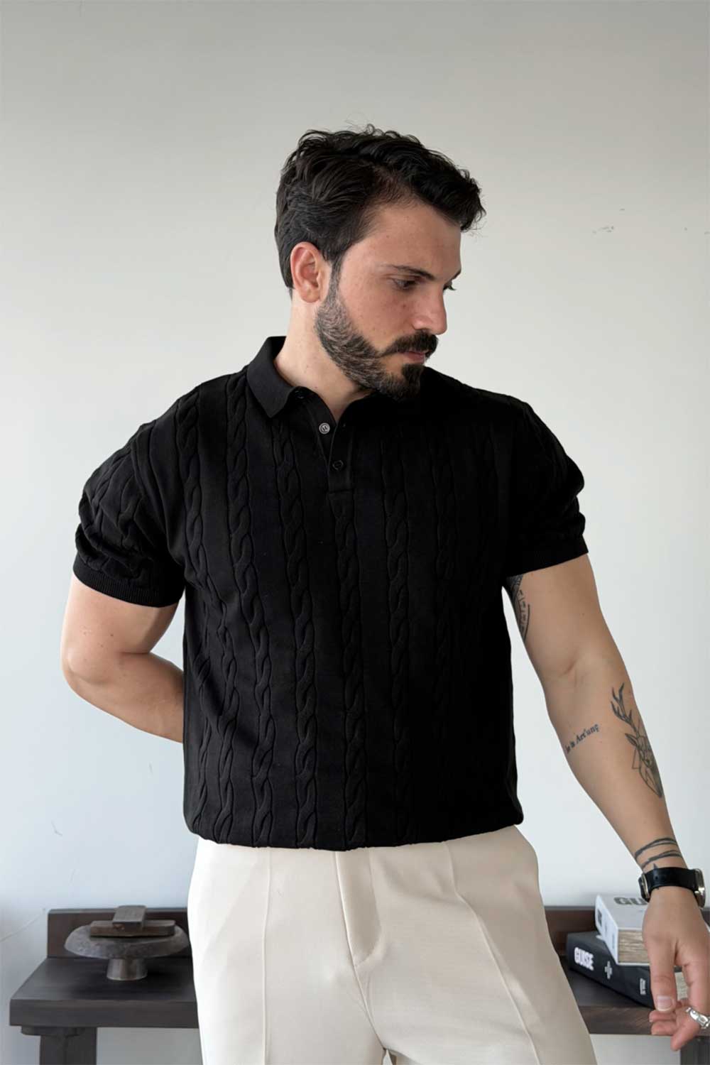 Polo T-Shirt Knit Cable-Authentic – Μαύρο