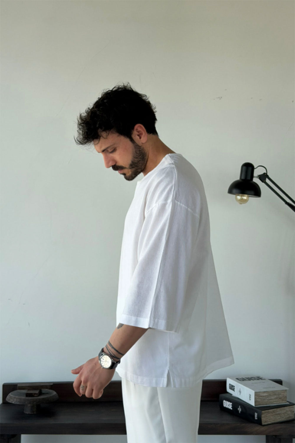 Linen Oversized Long Sleeve T-shirt White