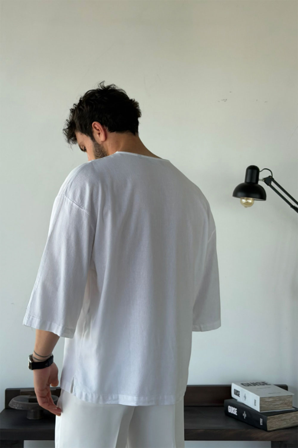 Linen Oversized Long Sleeve T-shirt White