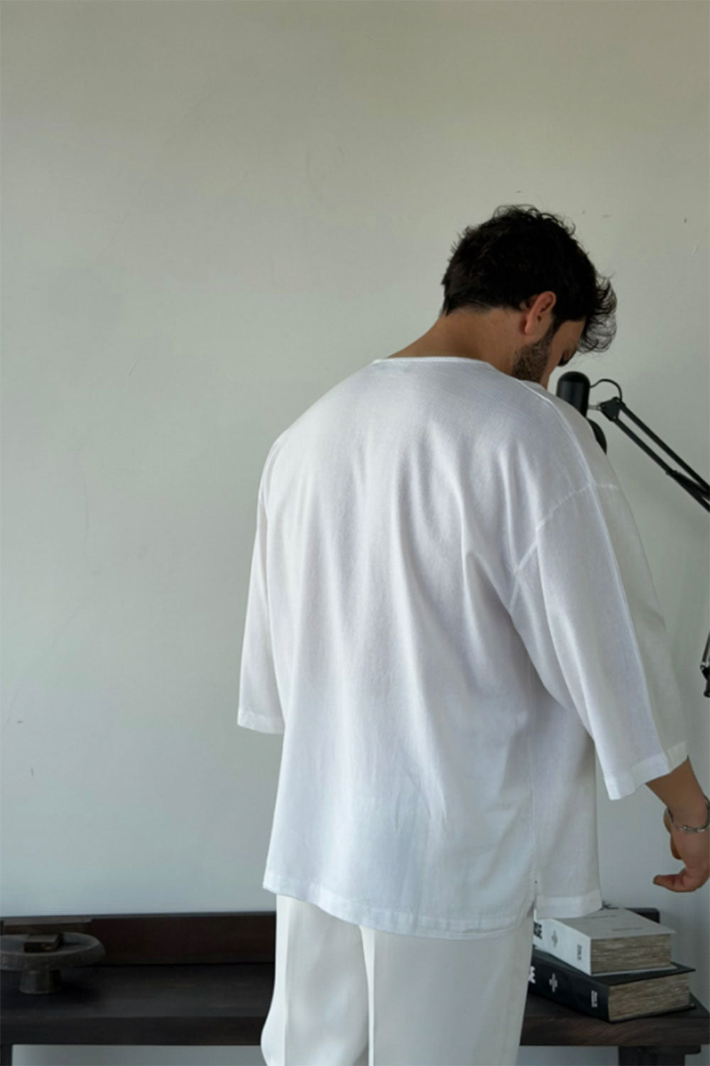 Linen Oversized Long Sleeve T-shirt White
