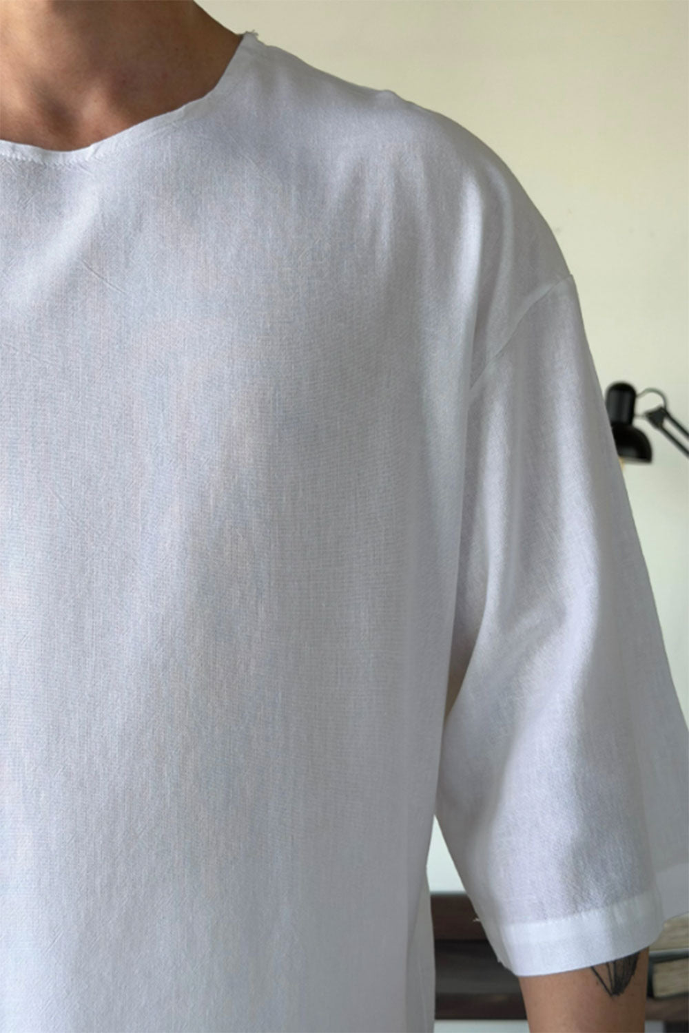 Linen Oversized Long Sleeve T-shirt White