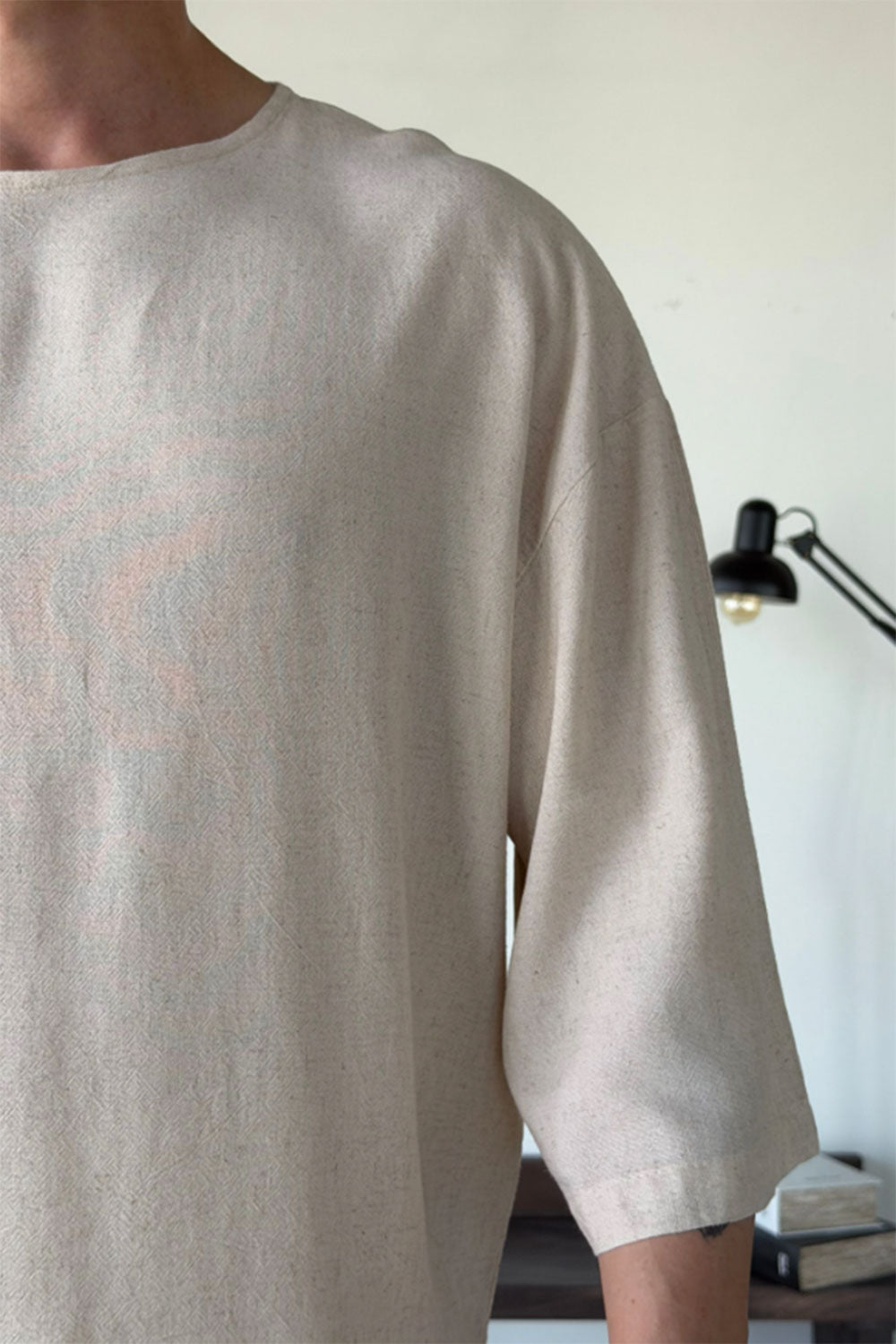 Linen Oversized Long Sleeve T-shirt Beige