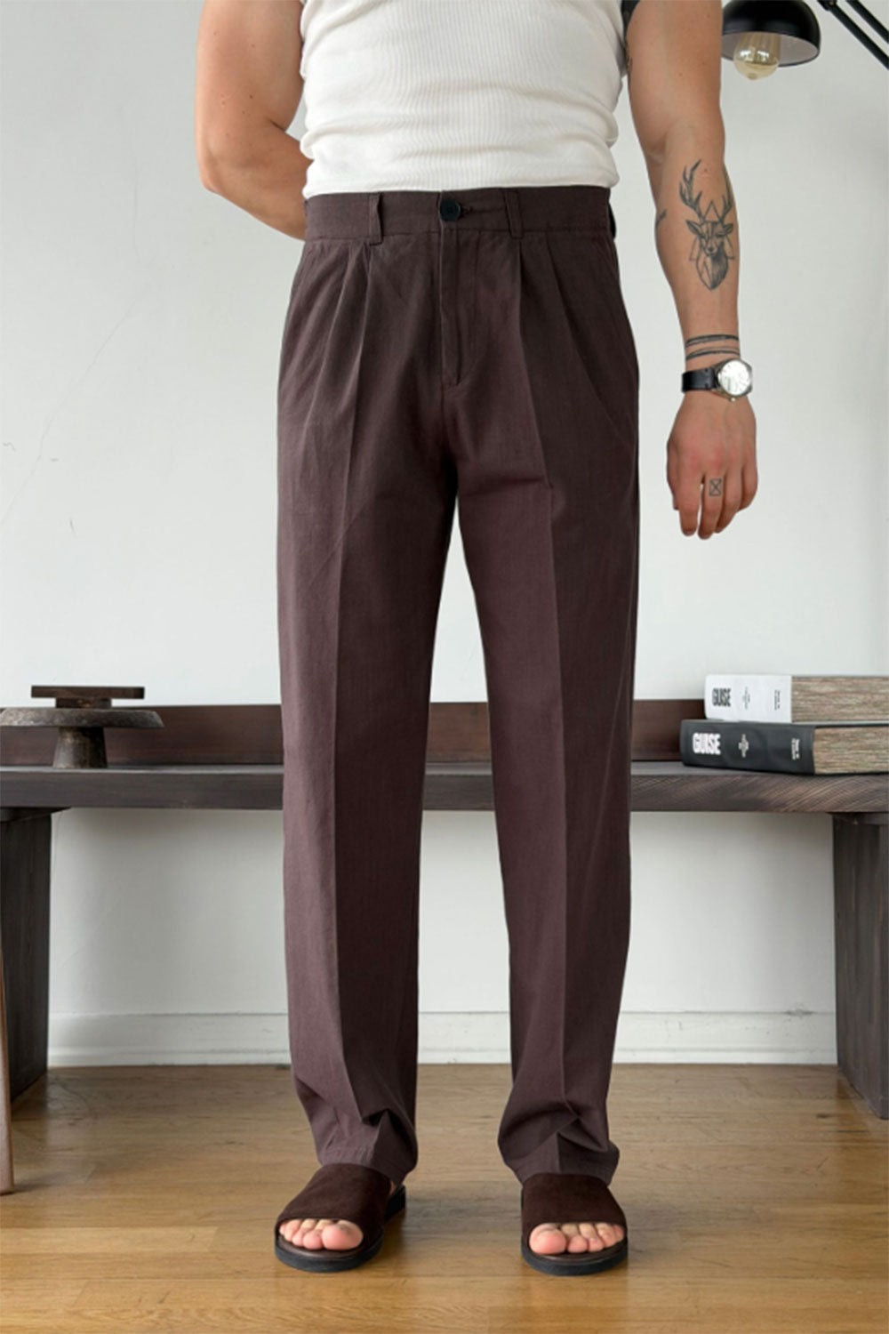 Παντελόνι Cotton-Linen Urban Pleated Studio – Καφέ
