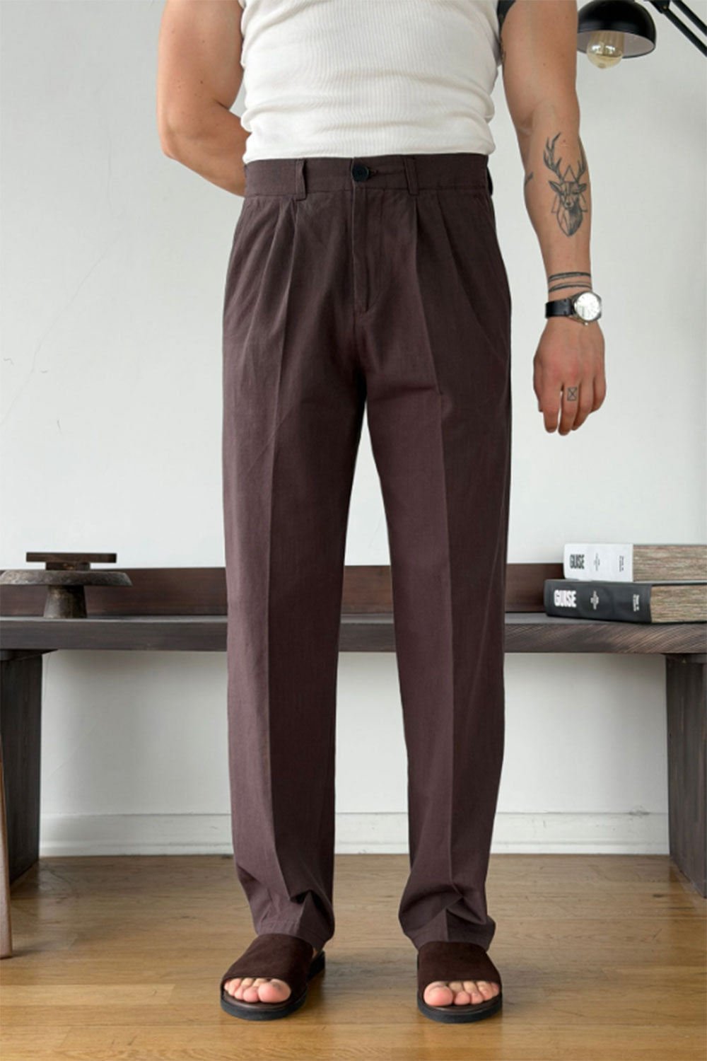 Παντελόνι Cotton-Linen Urban Pleated Studio – Καφέ