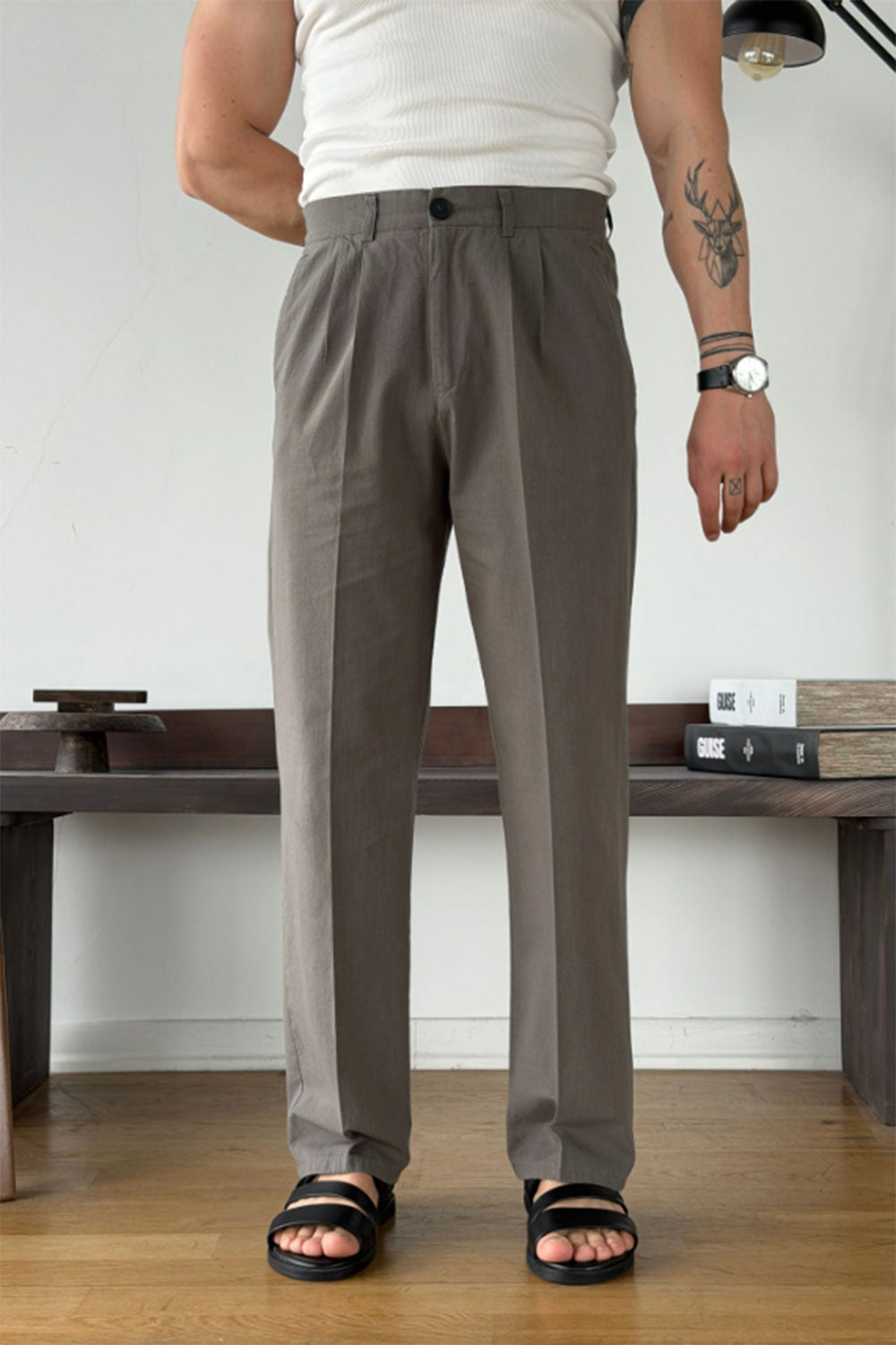 Παντελόνι Cotton-Linen Urban Pleated Studio – Χακί