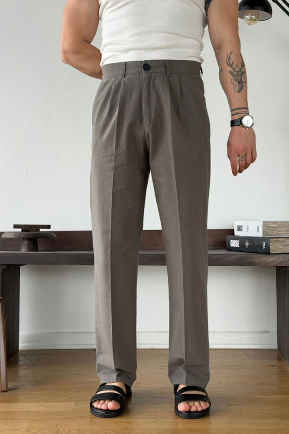 Παντελόνι Cotton-Linen Urban Pleated Studio – Χακί