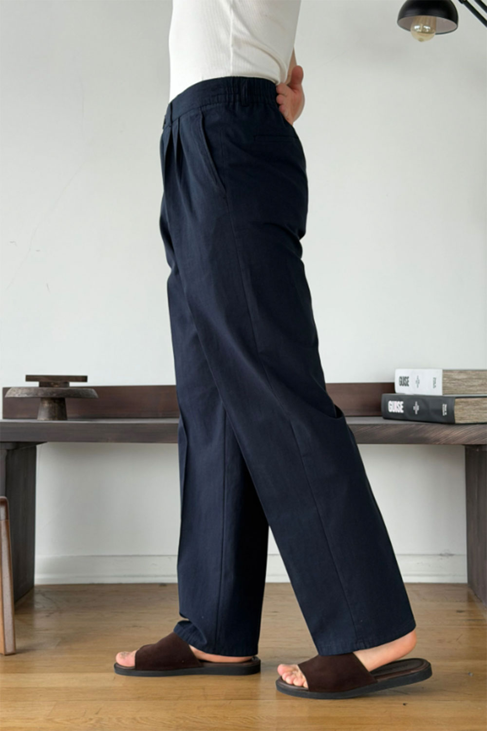 Παντελόνι Cotton-Linen Urban Pleated Studio – Μπλε
