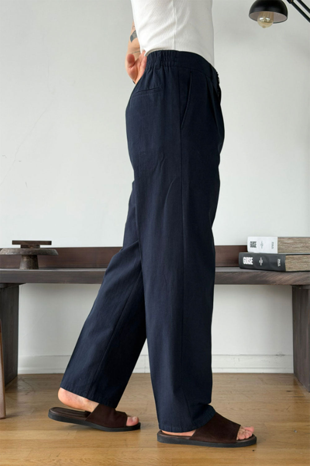Παντελόνι Cotton-Linen Urban Pleated Studio – Μπλε