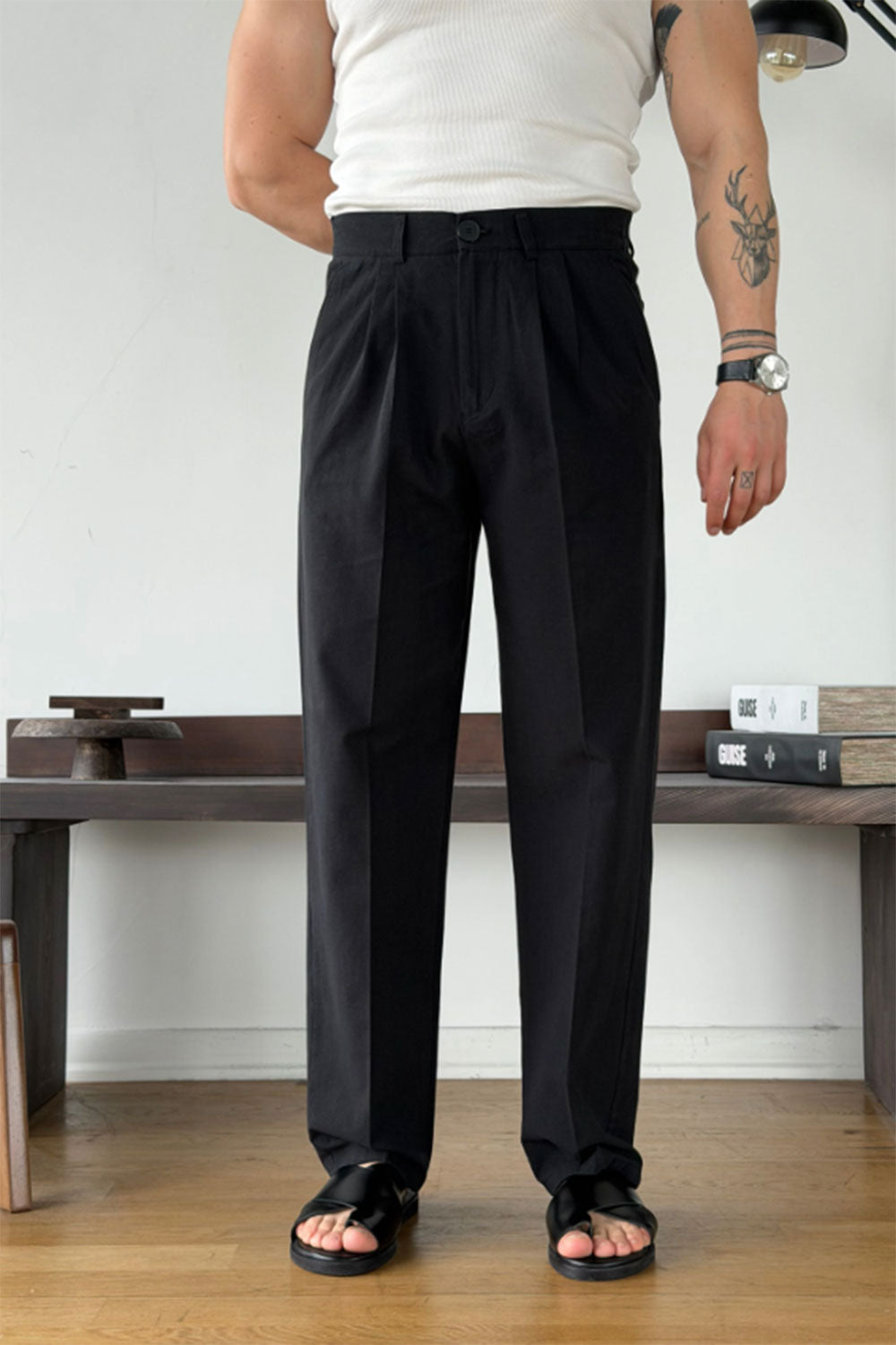 Παντελόνι Cotton-Linen Urban Pleated Studio – Μαύρο